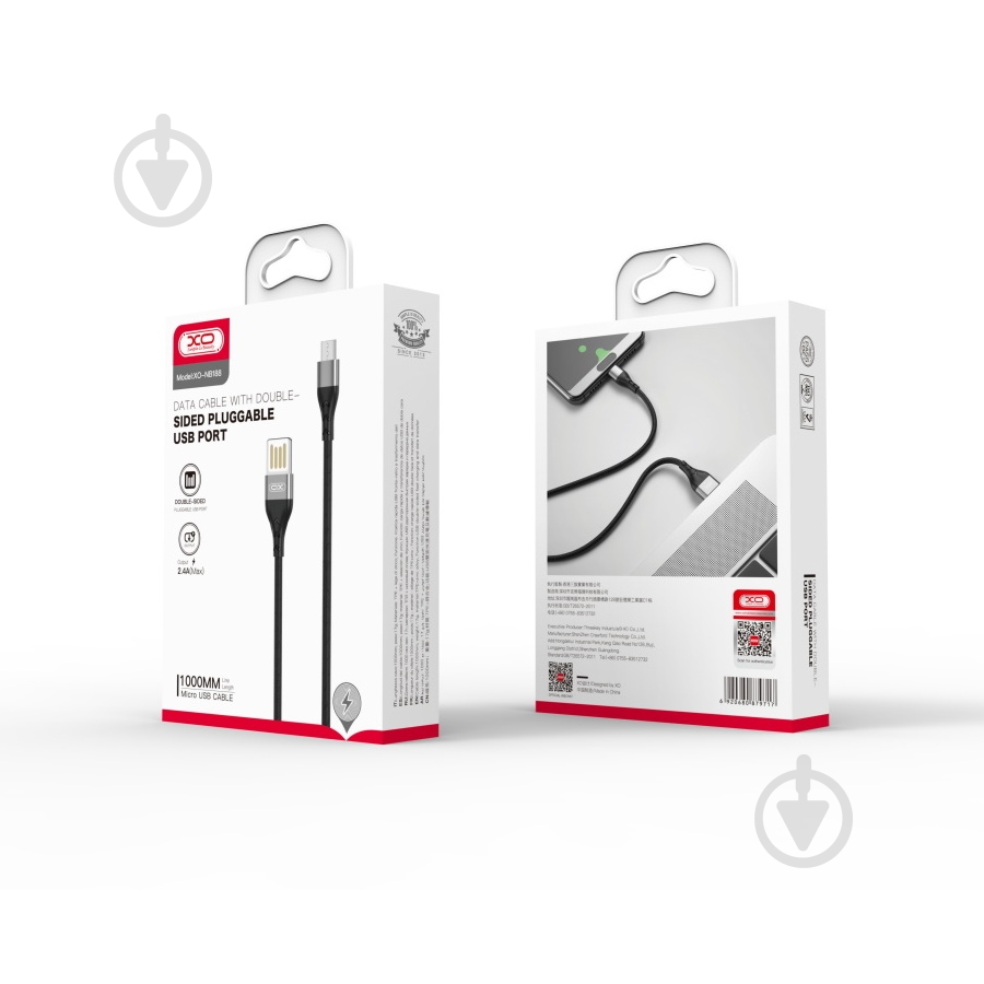 Кабель Xo NB188 2.4A Double-Sided Pluggable USB Cable for Micro 1 м grey (6920680879717) - фото 2