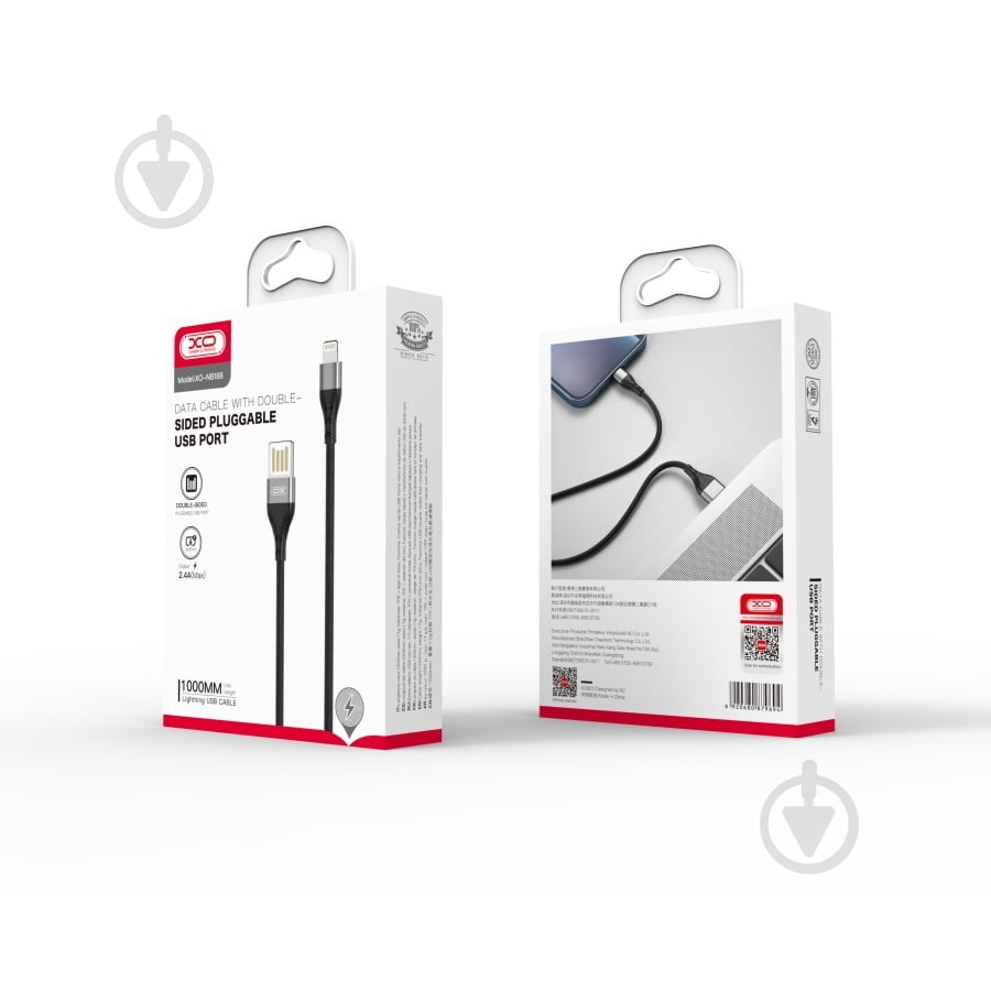 Кабель Xo NB188 2.4A Double-Sided Pluggable USB Cable for Lightning 1 м black (6920680879694) - фото 2