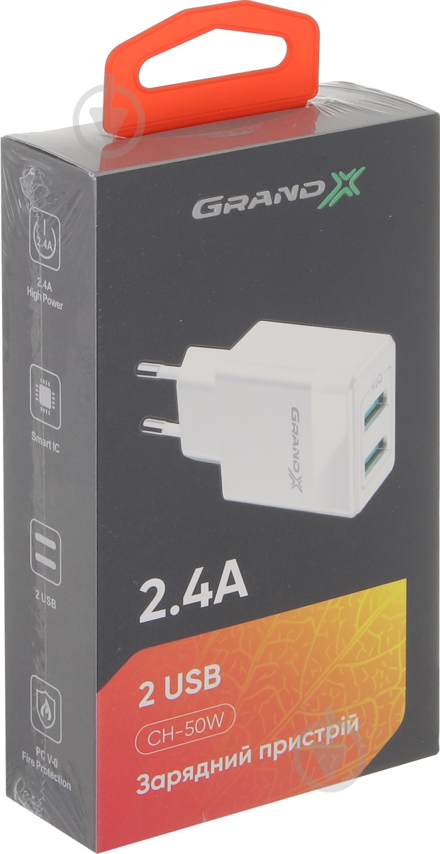 Зарядний пристрій Grand-X CH-50W 2USB 5V 2,4A White - фото 4 Зарядний пристрій Grand-X CH-50W 2USB 5V 2,4A White - фото 4