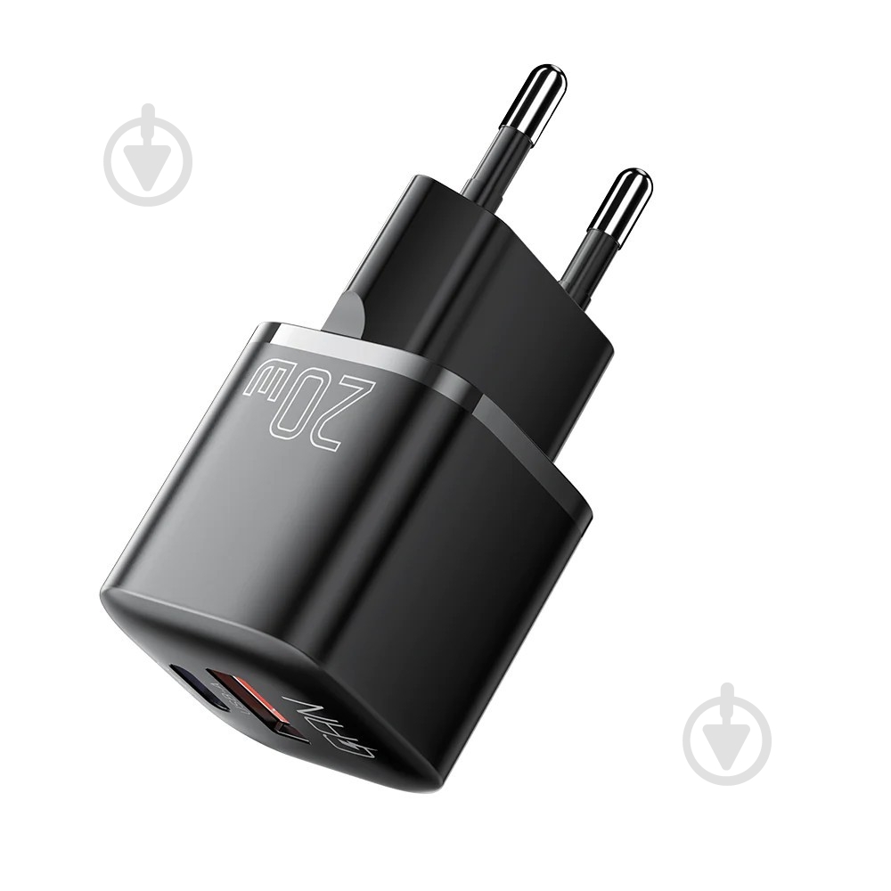 Зарядное устройство Essager Camber 20W GaN travel Phone Charger USB A + Type C EU Black (ECTAC-HMB01-P) - фото 2