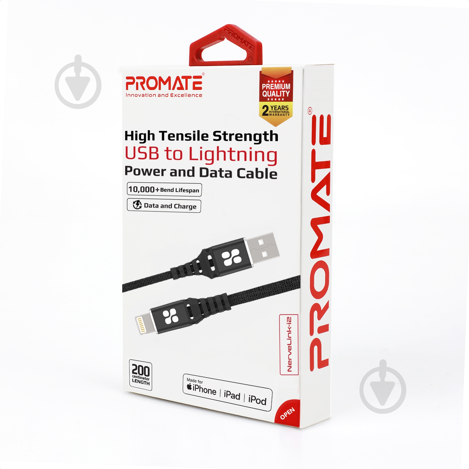 Кабель Promate NerveLink-i2 USB-Lightning 2.4А 2 м черный (nervelink-i2.black) - фото 6