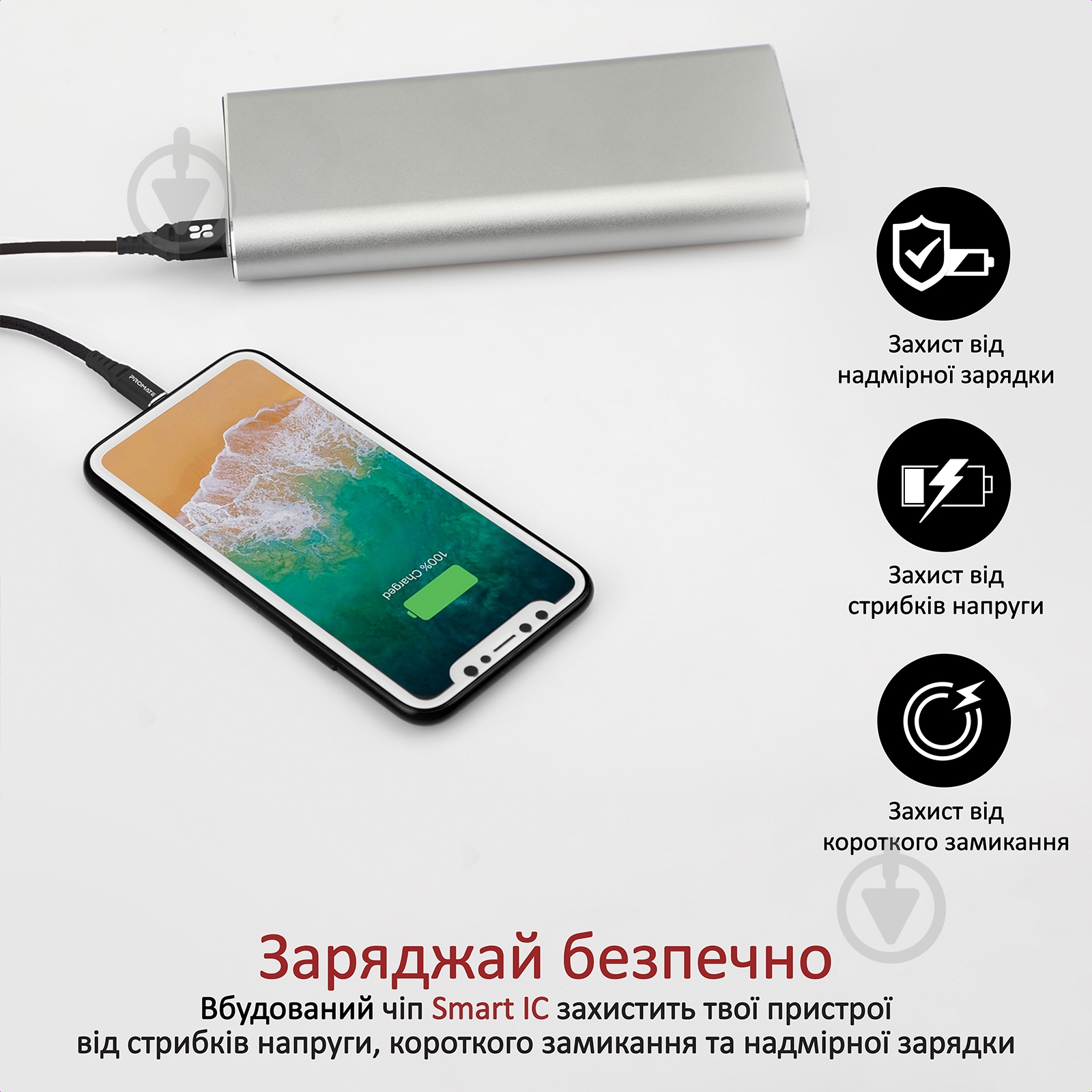 Кабель Promate NerveLink-i2 USB-Lightning 2.4А 2 м черный (nervelink-i2.black) - фото 5