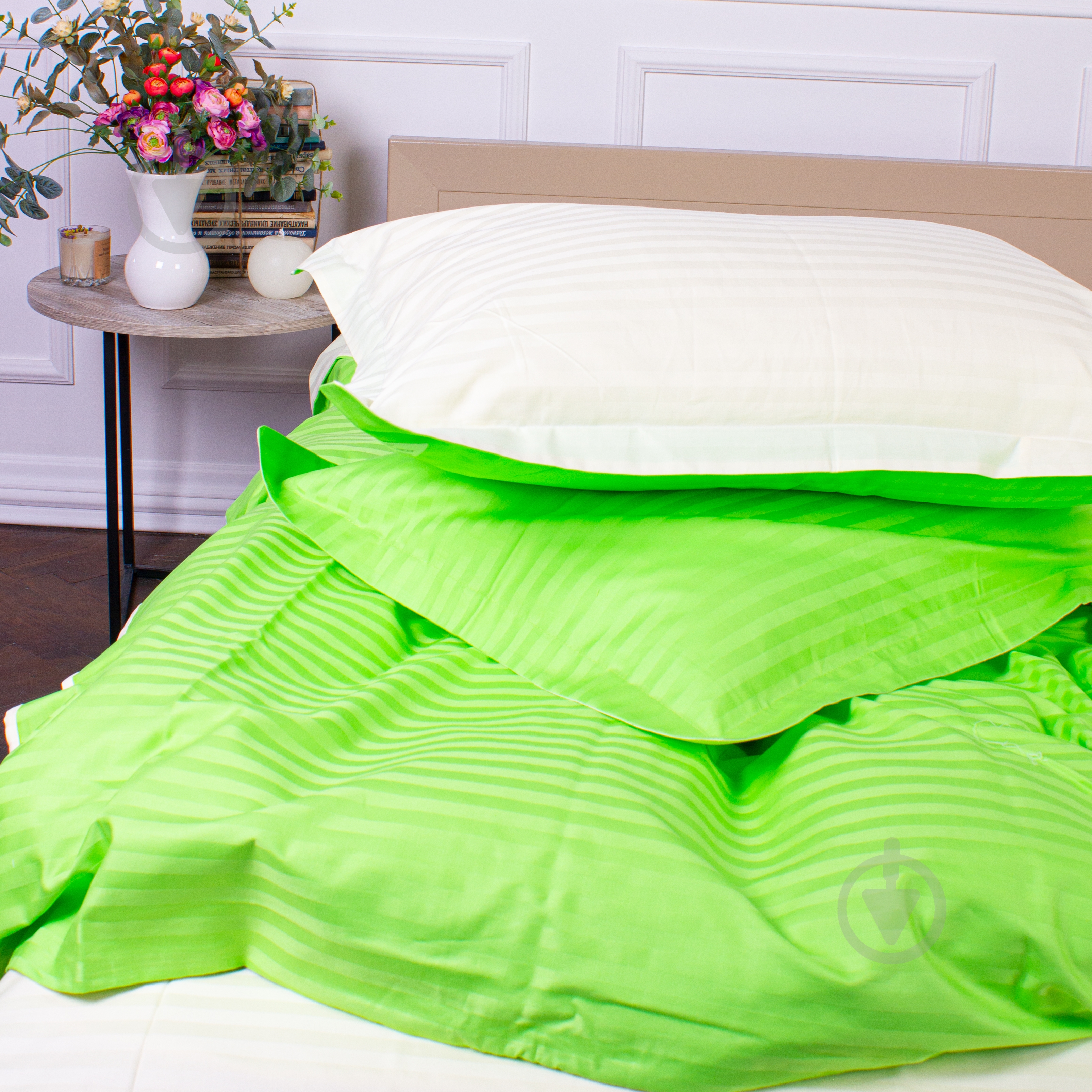 Комплект постельного белья Satin Stripe 30-0016+30-0002 Elaija 160х220 см салатовый/желтый MirSon - фото 5 Комплект постельного белья Satin Stripe 30-0016+30-0002 Elaija 160х220 см салатовый/желтый MirSon - фото 5