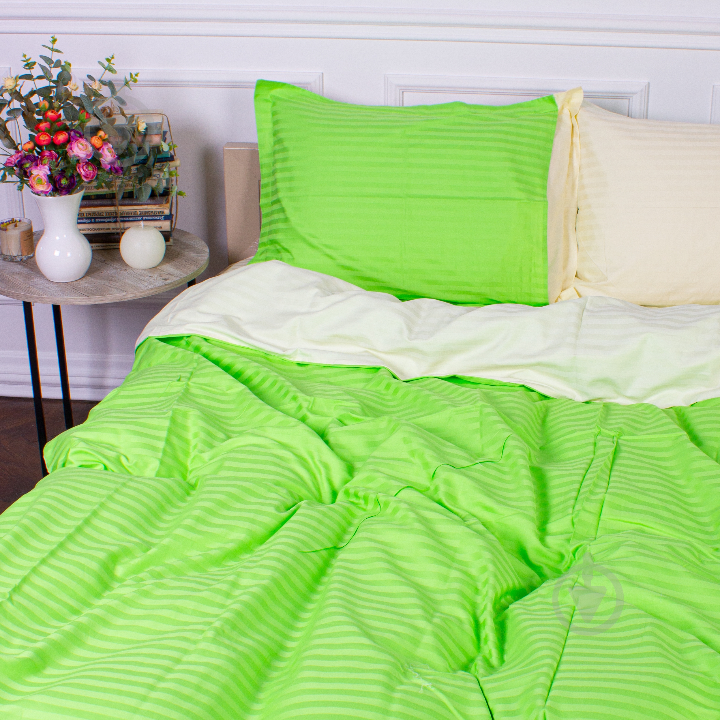 Комплект постельного белья Satin Stripe 30-0016+30-0002 Elaija 175х210 см салатовый/желтый MirSon - фото 2 Комплект постельного белья Satin Stripe 30-0016+30-0002 Elaija 175х210 см салатовый/желтый MirSon - фото 2