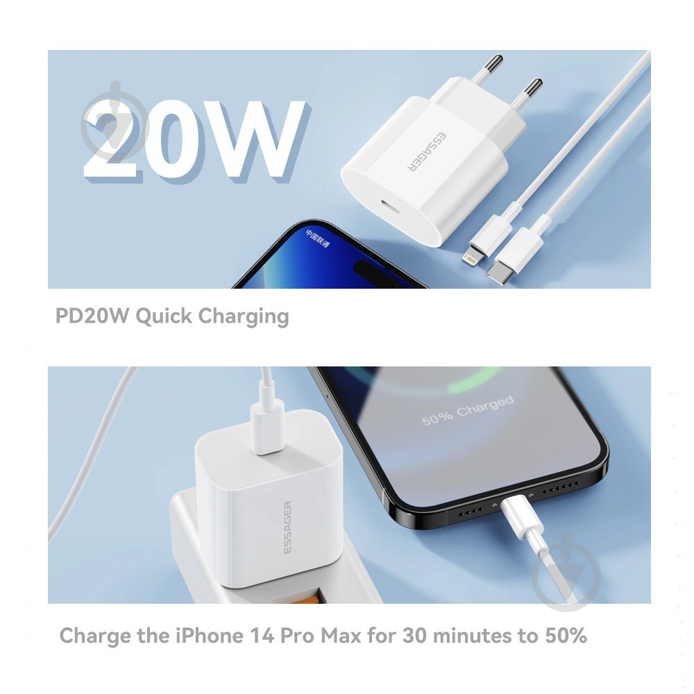 Зарядное устройство Essager Сетевое зарядное устройство Essager Vanjane Travel Phone Charger Set PD20W EU (ECTC-FJB02-P) - фото 2 Зарядное устройство Essager Сетевое зарядное устройство Essager Vanjane Travel Phone Charger Set PD20W EU (ECTC-FJB02-P) - фото 2