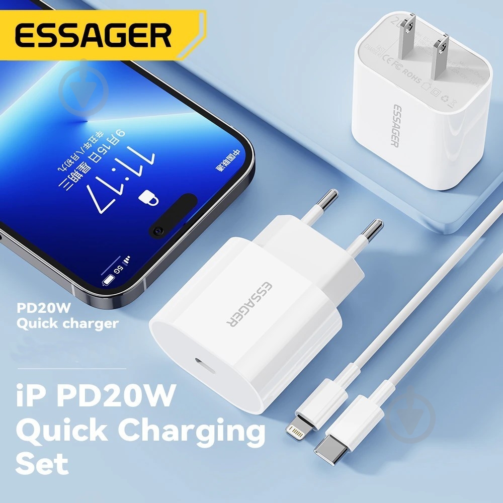 Зарядное устройство Essager Сетевое зарядное устройство Essager Vanjane Travel Phone Charger Set PD20W EU (ECTC-FJB02-P) - фото 5 Зарядное устройство Essager Сетевое зарядное устройство Essager Vanjane Travel Phone Charger Set PD20W EU (ECTC-FJB02-P) - фото 5