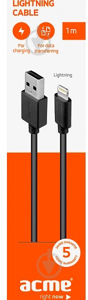 Кабель Acme Lightning – USB 1 м чорний (4770070879108) CB1031 - фото 3