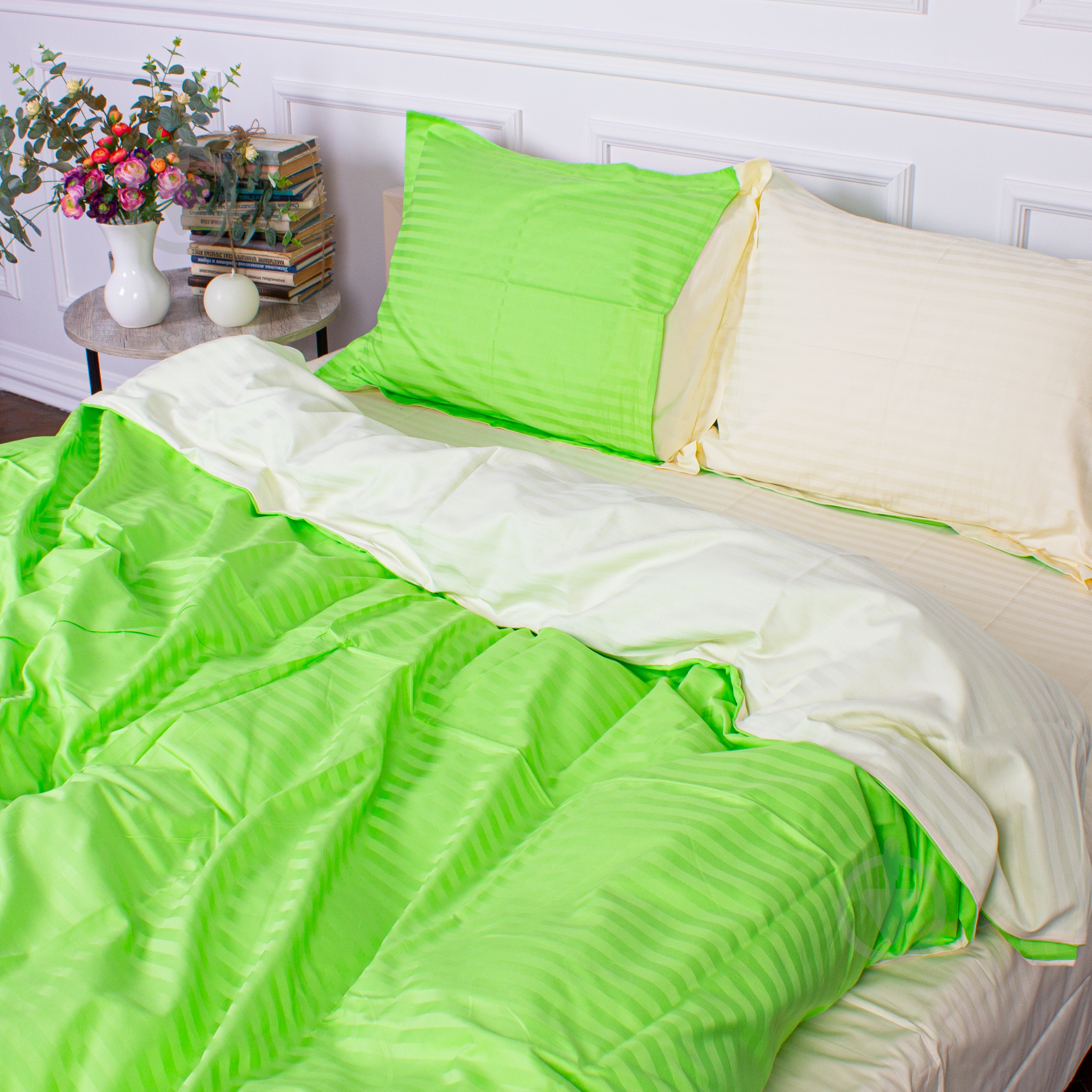 Комплект постельного белья Satin Stripe 30-0016+30-0002 Elaija 2х143х210 см салатовый/желтый MirSon - фото 4 Комплект постельного белья Satin Stripe 30-0016+30-0002 Elaija 2х143х210 см салатовый/желтый MirSon - фото 4