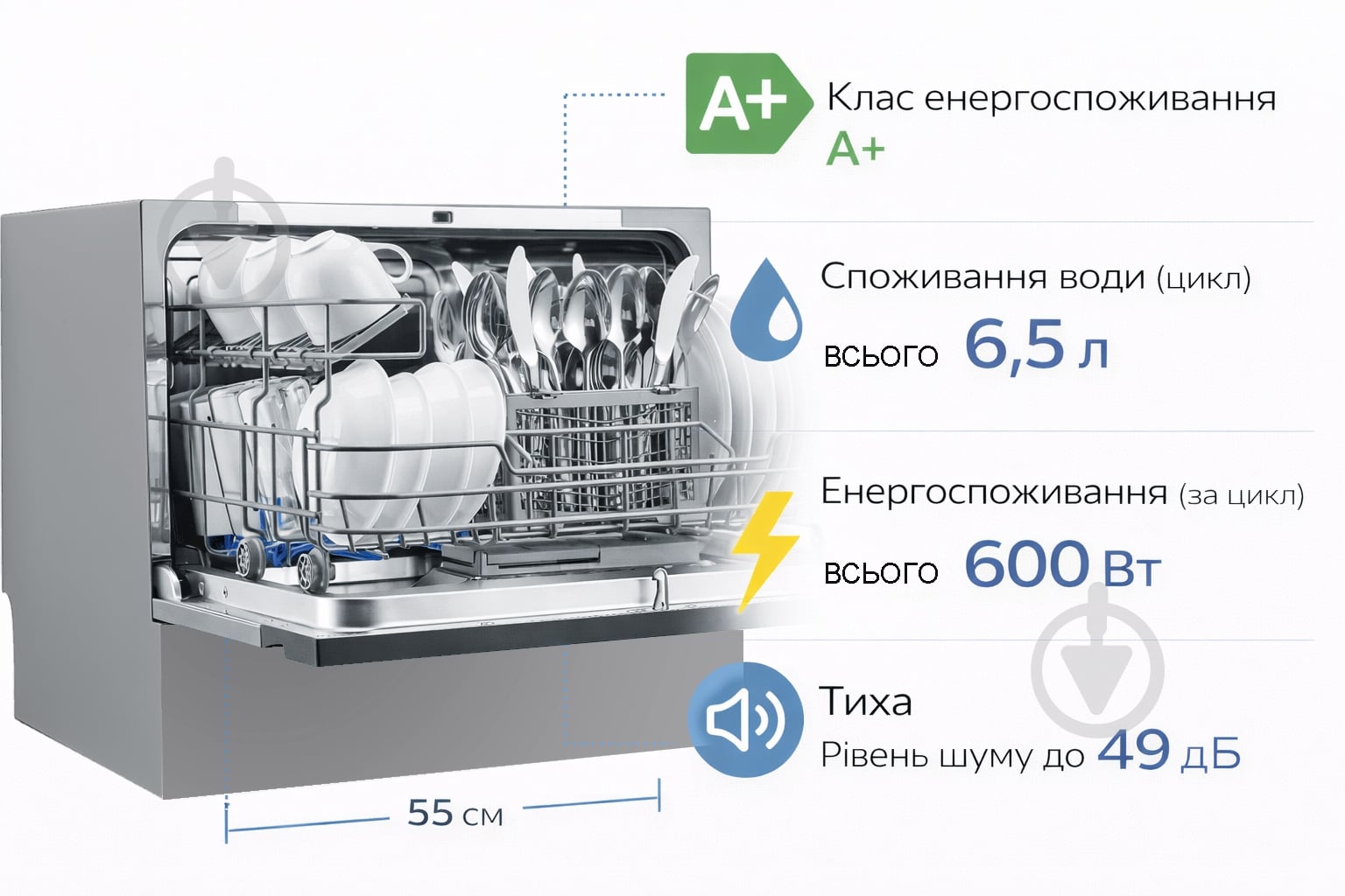 Посудомоечная машина Midea MCFD55S460Si - фото 2
