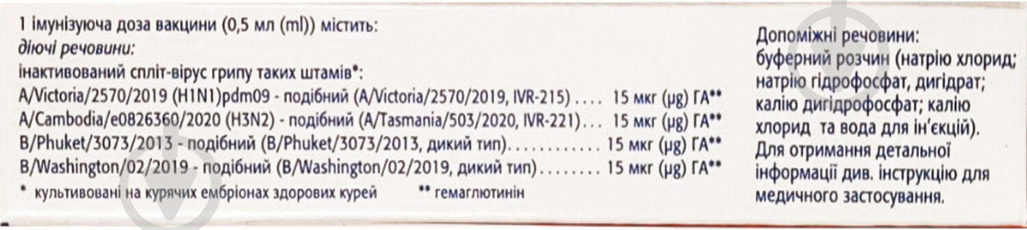 Ваксигрип тетра д/ін. №1 у поперед. запов. шпр. з голк. суспензия 0,5 мл - фото 2