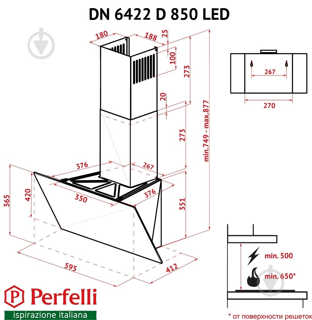 Витяжка Perfelli DN 6422 D 850 GR LED - фото 15