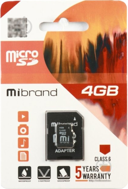 Карта пам'яті Mibrand microSDHC 4 ГБ Class 6 (MICDC6/4GB-A ) - фото 1