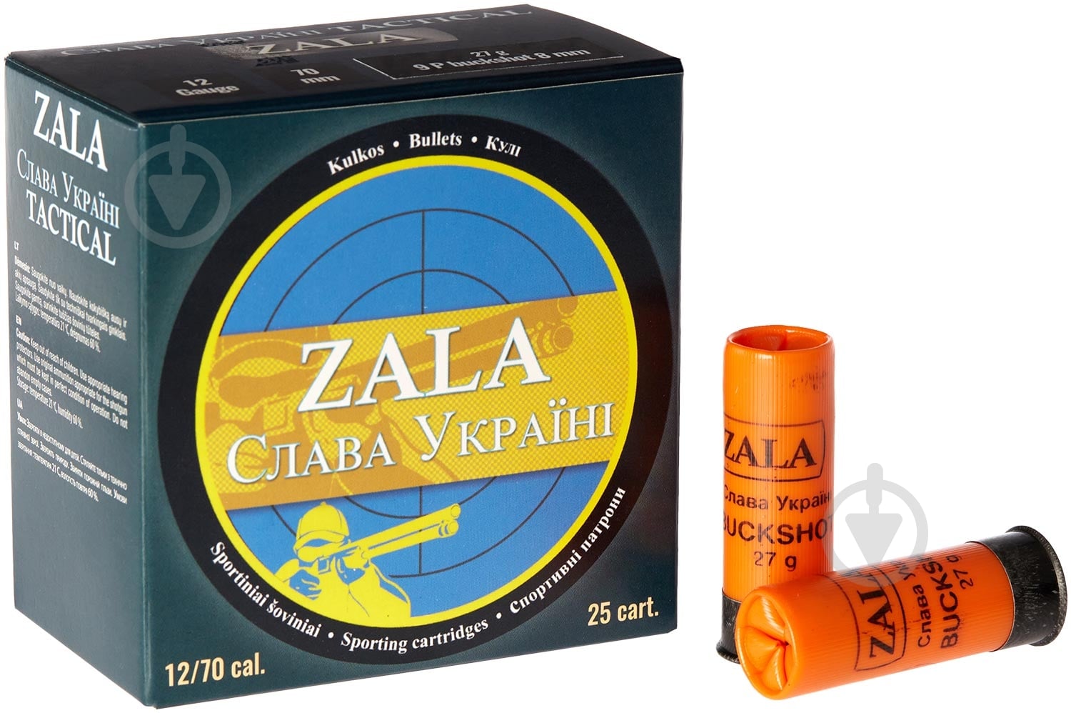 Патрони Zala Arms Slava Ukraini 12/67 картеч 8 мм (9) 27 г, 1ШТ - фото 1 Патрони Zala Arms Slava Ukraini 12/67 картеч 8 мм (9) 27 г, 1ШТ - фото 1