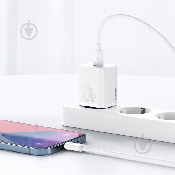 Сетевое зарядное устройство Super Si 1C 20W With Simple Wisdom Data Cable Type-C/iP 1m White - фото 3 Сетевое зарядное устройство Super Si 1C 20W With Simple Wisdom Data Cable Type-C/iP 1m White - фото 3