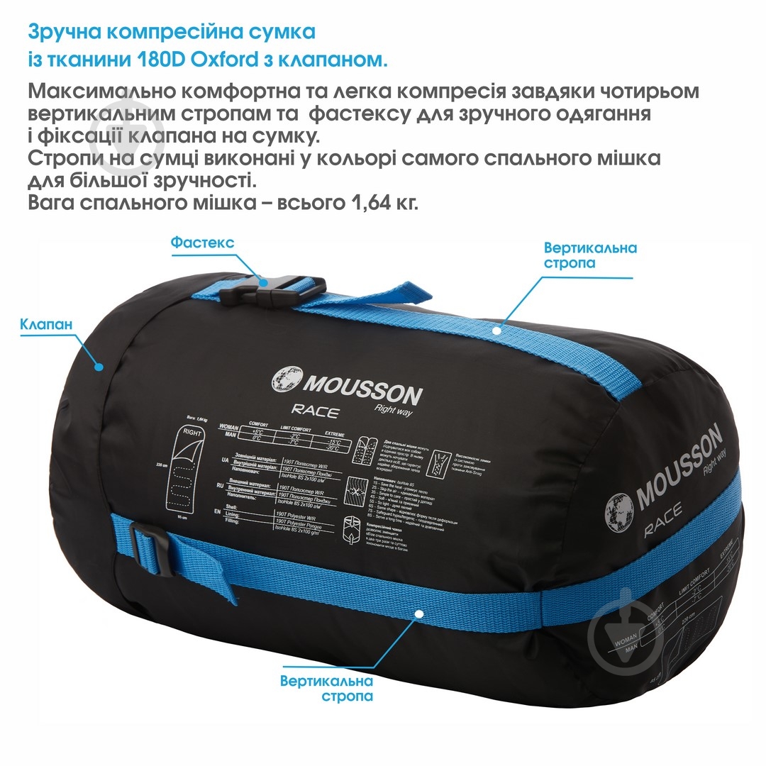 Спальный мешок Mousson RACE R BLUE - фото 7