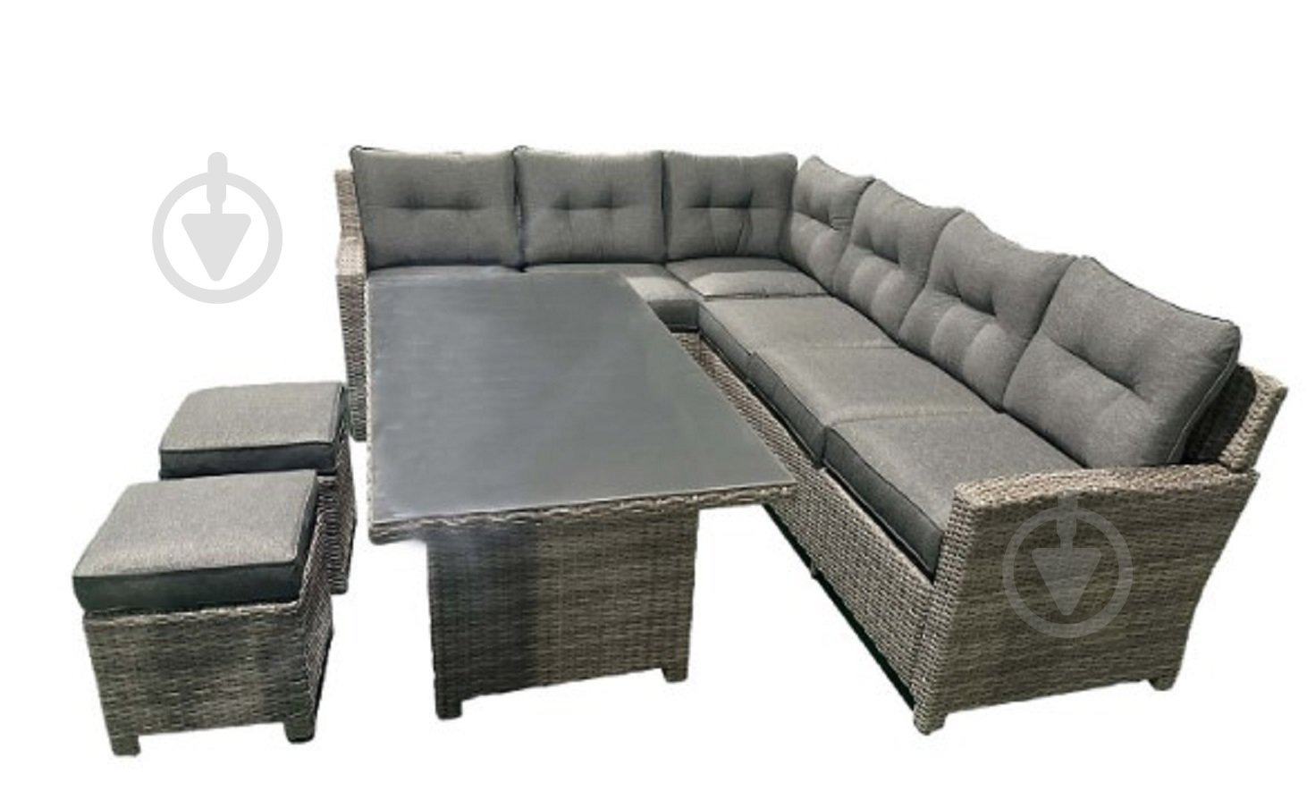 Комплект мебели Indigo АВРОРА стол + угловой диван + 2 банкетки + подушки серый - фото 1 Комплект мебели Indigo АВРОРА стол + угловой диван + 2 банкетки + подушки серый - фото 1