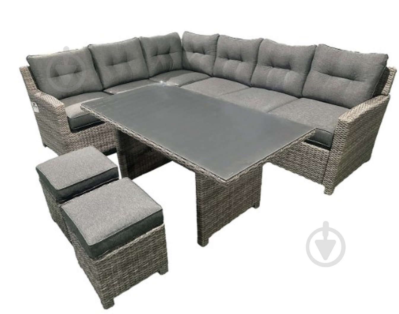 Комплект мебели Indigo АВРОРА стол + угловой диван + 2 банкетки + подушки серый - фото 5 Комплект мебели Indigo АВРОРА стол + угловой диван + 2 банкетки + подушки серый - фото 5