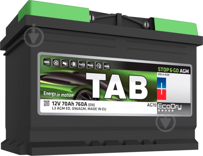 Акумулятор автомобільний TAB AGM Stop & Go 60Ah 680A 12V «+» праворуч (213060) - фото 1