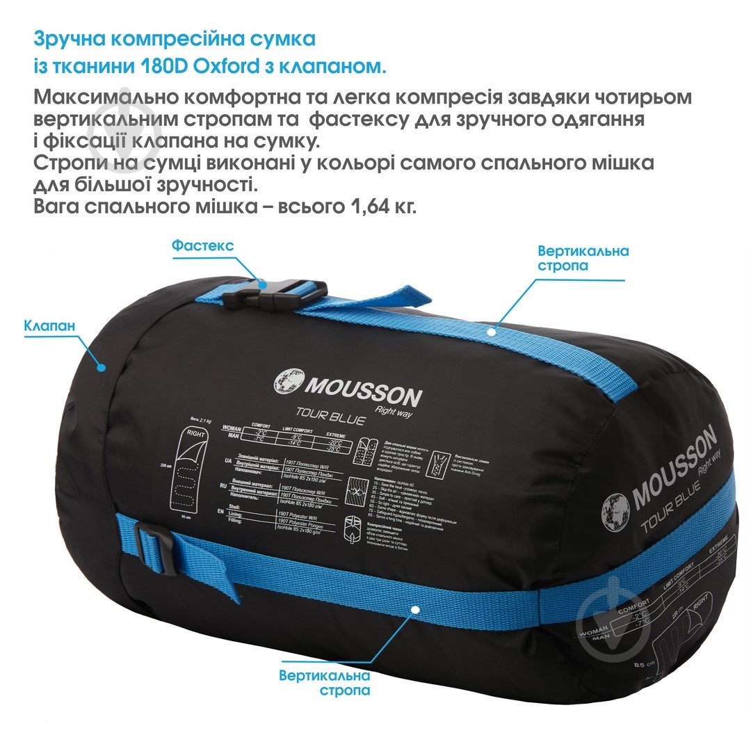 Спальный мешок Mousson TOUR R BLUE - фото 8 Спальный мешок Mousson TOUR R BLUE - фото 8
