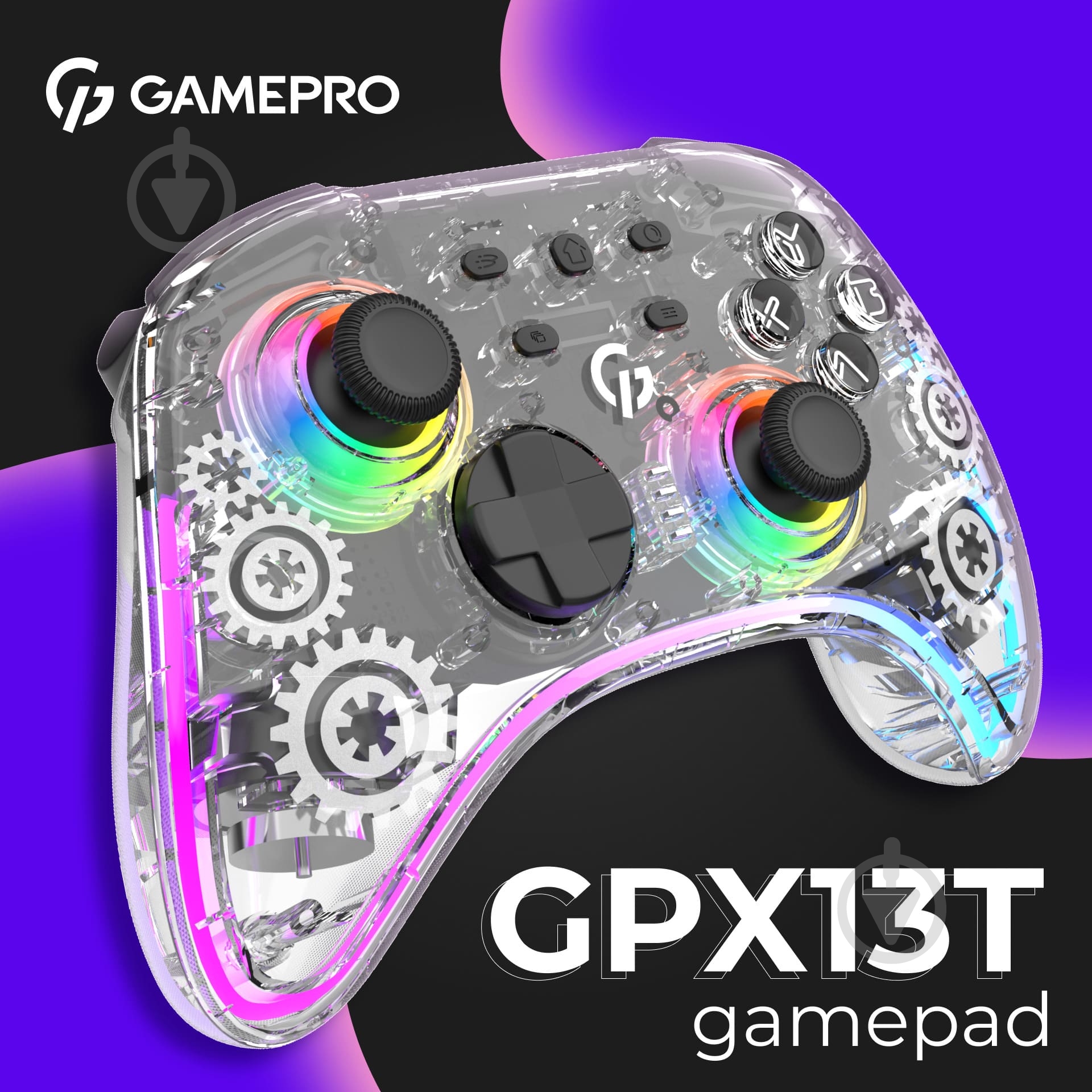 Геймпад бездротовий GamePro GPX13T 2.4G/BT 5.1/USB (Switch/PC/iOS/Android) RGB transparent - фото 16 Геймпад бездротовий GamePro GPX13T 2.4G/BT 5.1/USB (Switch/PC/iOS/Android) RGB transparent - фото 16