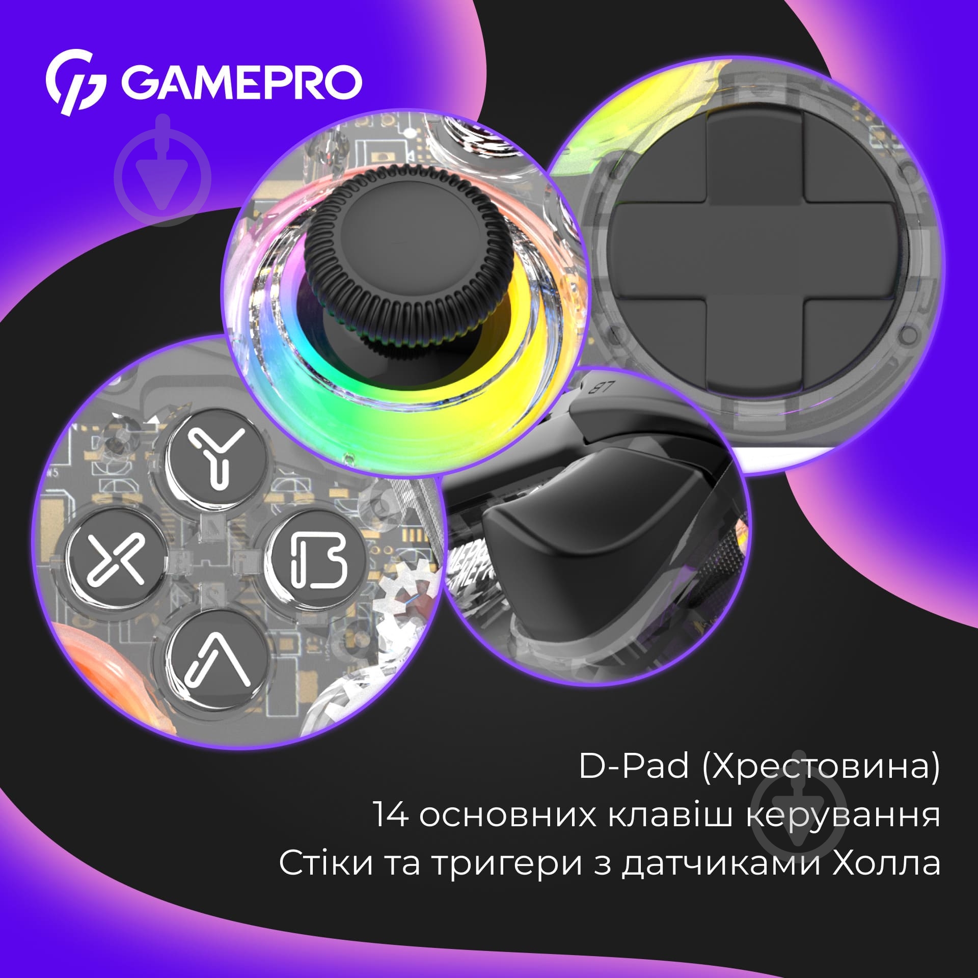 Геймпад бездротовий GamePro GPX13T 2.4G/BT 5.1/USB (Switch/PC/iOS/Android) RGB transparent - фото 9 Геймпад бездротовий GamePro GPX13T 2.4G/BT 5.1/USB (Switch/PC/iOS/Android) RGB transparent - фото 9