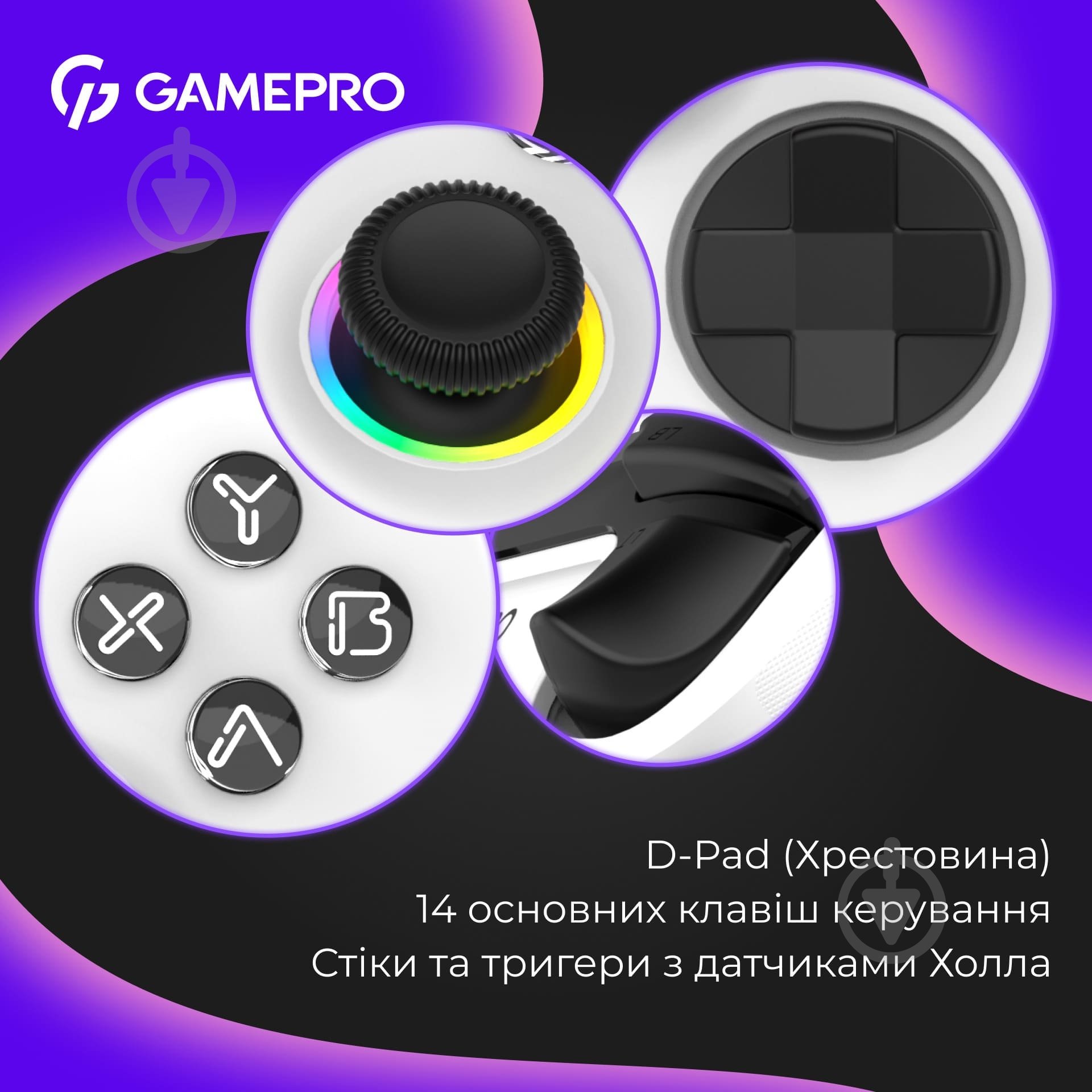 Геймпад беспроводной GamePro GPX13W 2.4G/BT 5.1/USB (Switch/PC/iOS/Android) RGB White white - фото 9