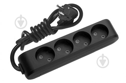 Удлинитель 16 А 230 В без заземления 4 гн. черный 5 м 90132405 - фото 1