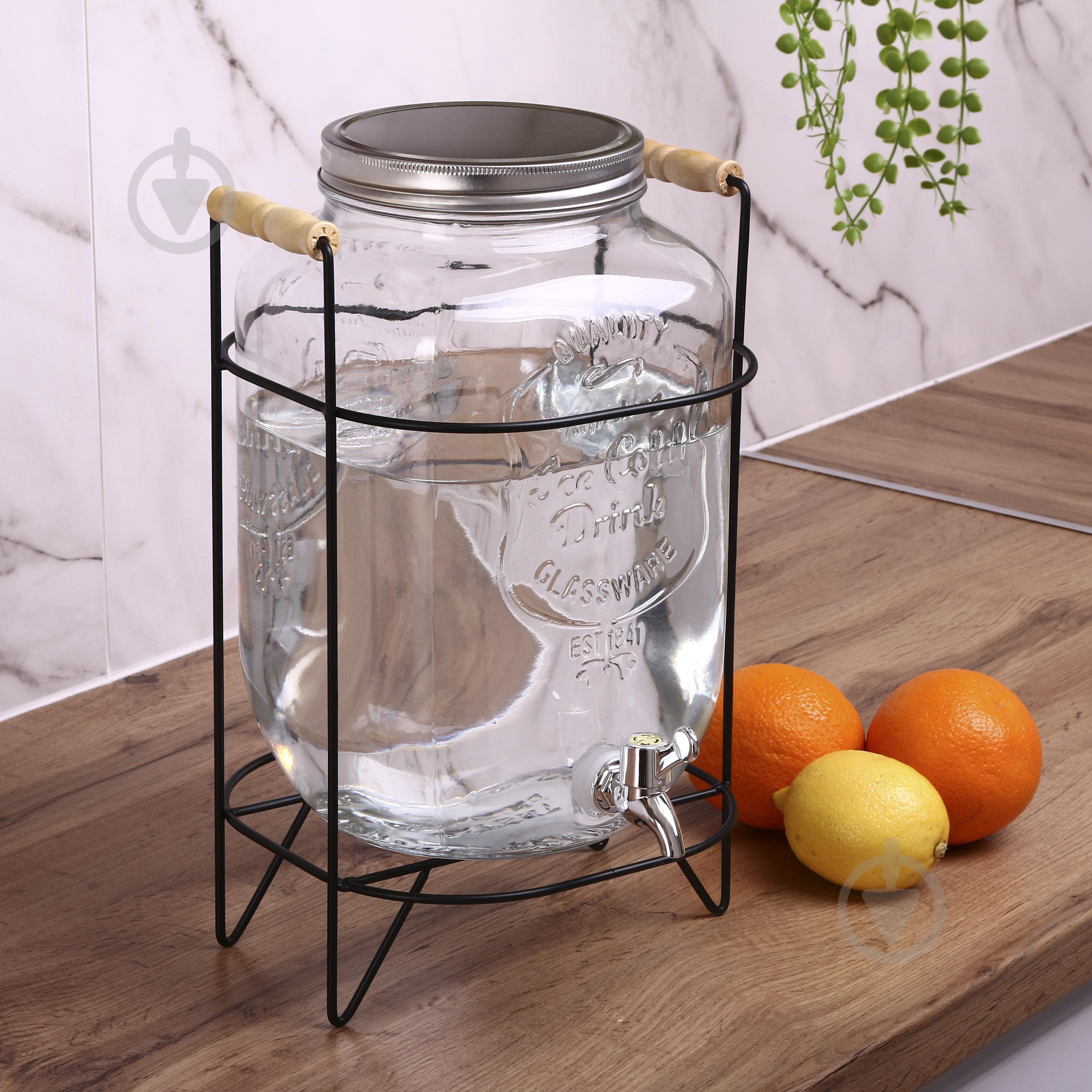 Емкость для напитков Water Drops 8 л с крышкой и краном на металлической подставке - фото 6