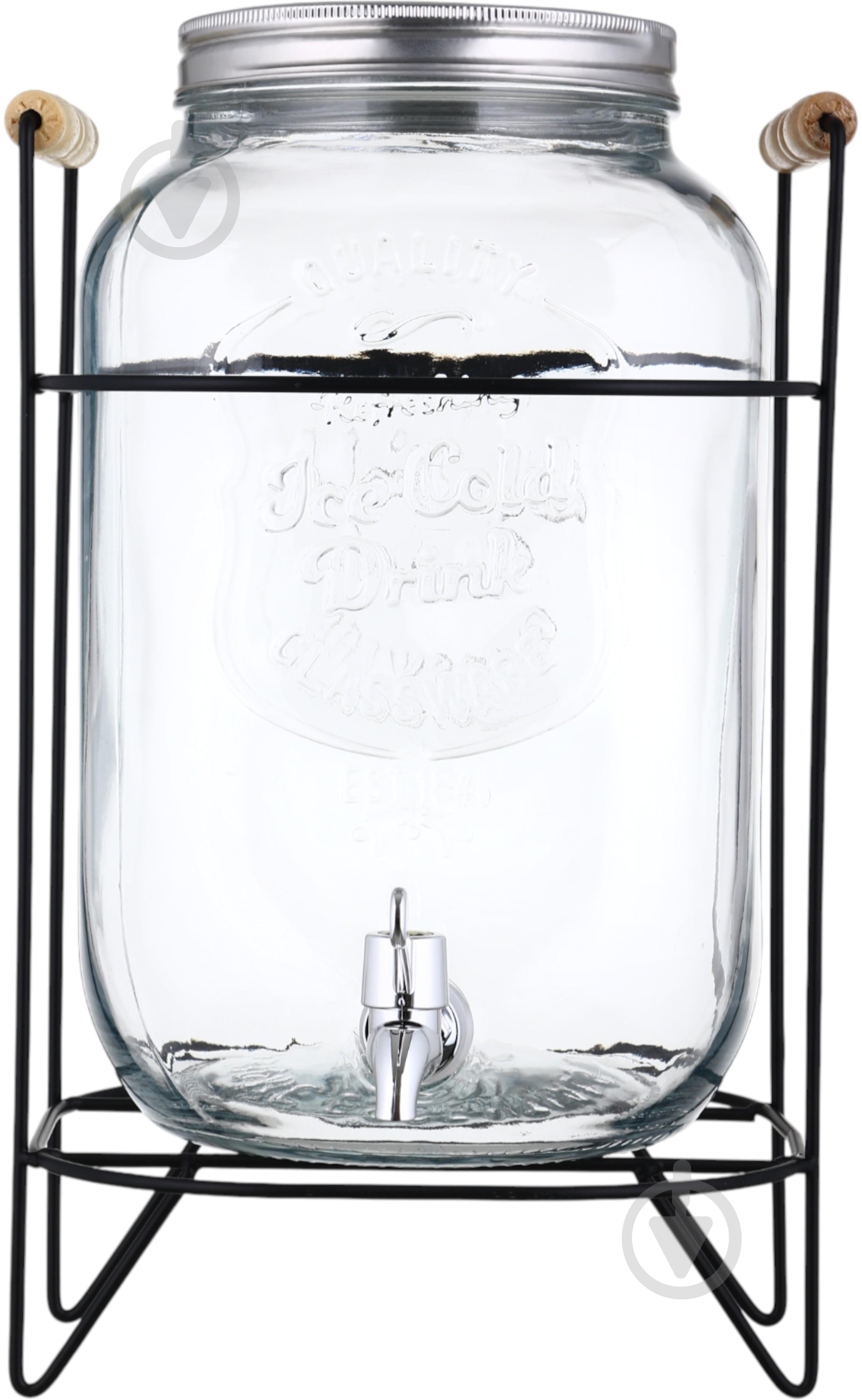Емкость для напитков Water Drops 8 л с крышкой и краном на металлической подставке - фото 1