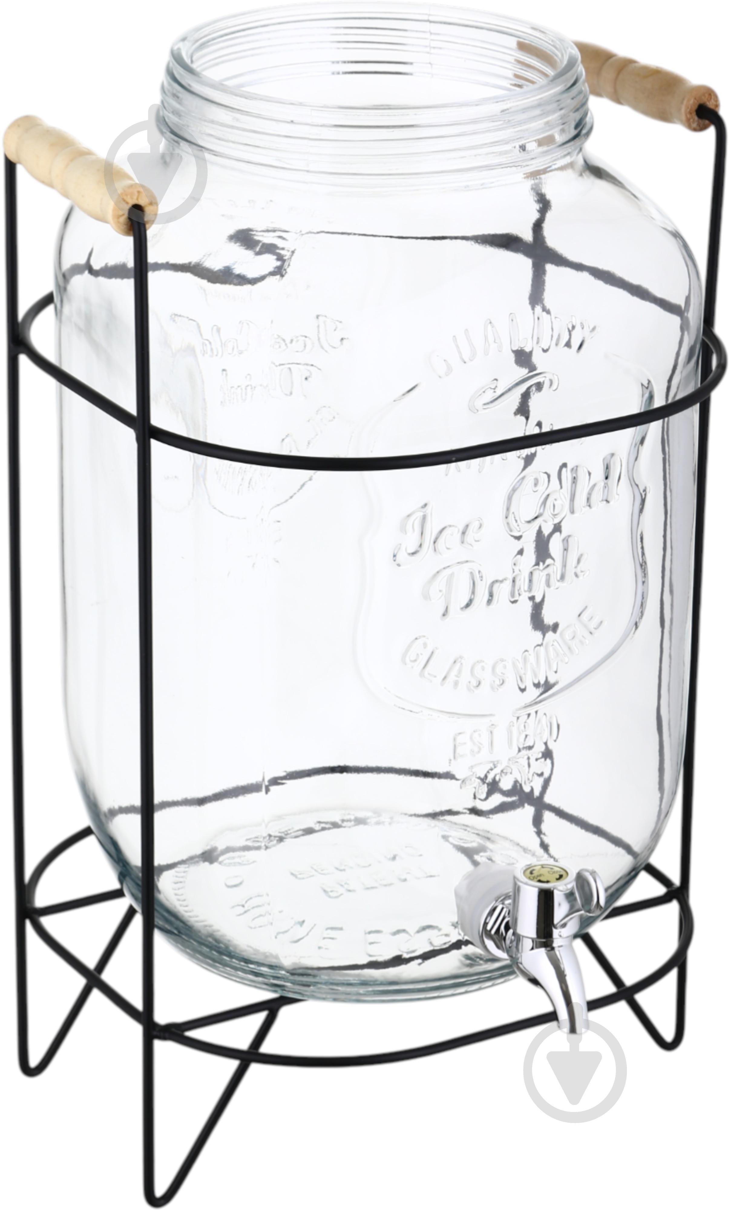 Емкость для напитков Water Drops 8 л с крышкой и краном на металлической подставке - фото 3