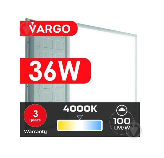 Светодиодная панель VARGO 36 Вт 4000 595х595 IP20 119466 - фото 3