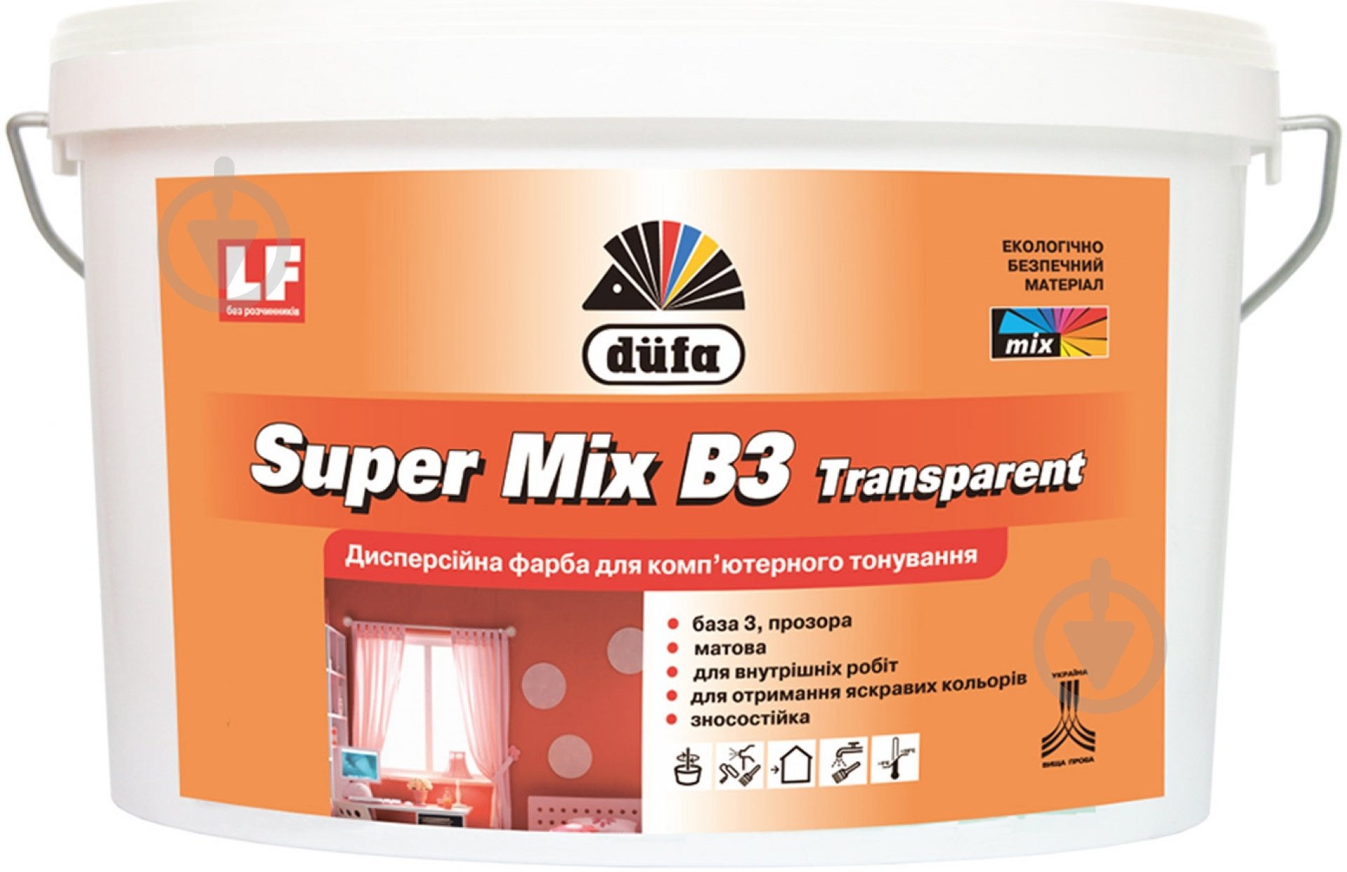 Фарба акрилова водоемульсійна Dufa Super Mix B3 Transparent мат база під тонування 2,5 л - фото 1
