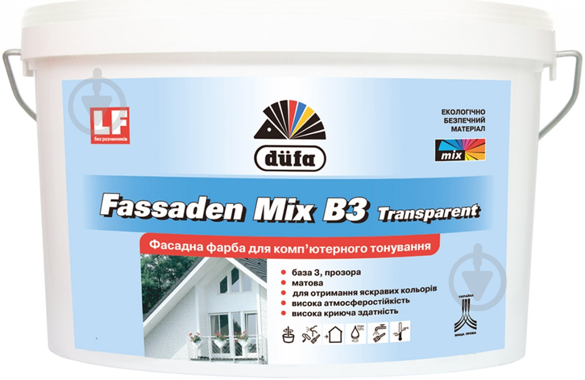 Краска акриловая водоэмульсионная Dufa Fassaden Mix B3 Transparent мат база под тонировку 2,5 л - фото 1 Краска акриловая водоэмульсионная Dufa Fassaden Mix B3 Transparent мат база под тонировку 2,5 л - фото 1