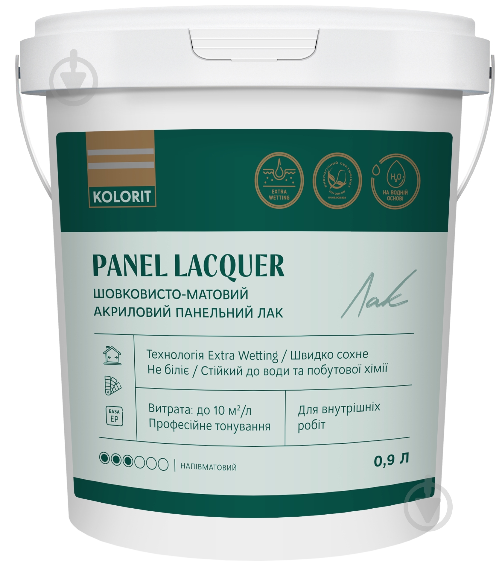 Лак панельний акриловий Panel Lacquer база ЕP Kolorit шовковистий мат безбарвний 0,9 л 0,945 кг - фото 1