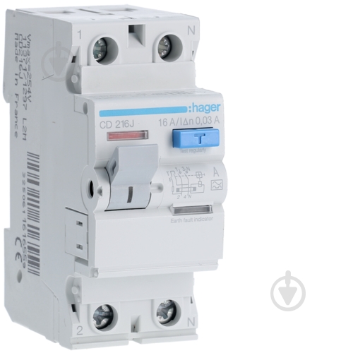 Дифференциальное реле Hager 2р тип A 16A/30mA CD216J - фото 1