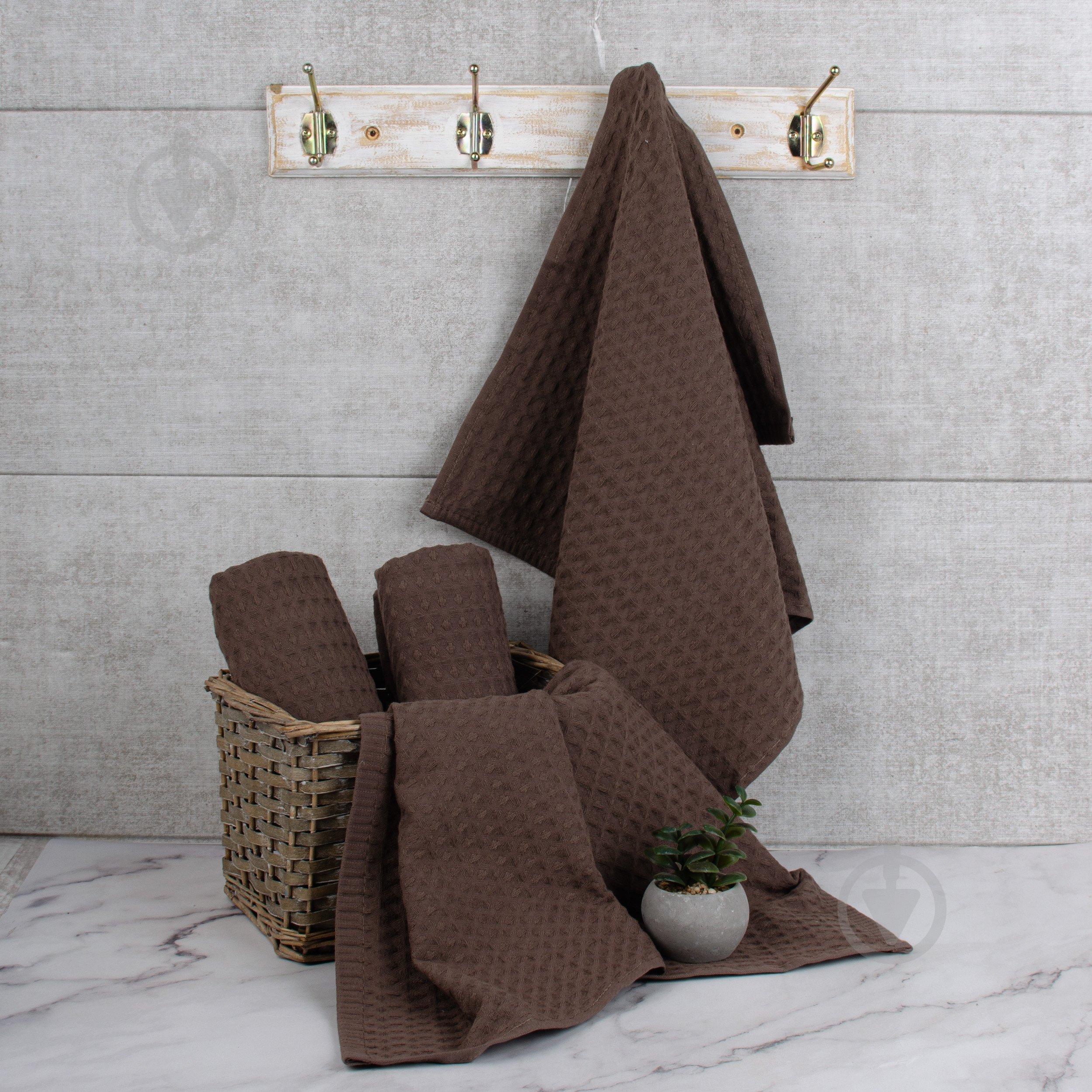 Рушник вафельний 40x60 см коричневий - фото 1 Рушник вафельний 40x60 см коричневий - фото 1