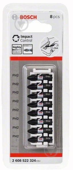 Набор бит Bosch Impact Control 25 мм PH2 8 шт. 2608522324 - фото 1