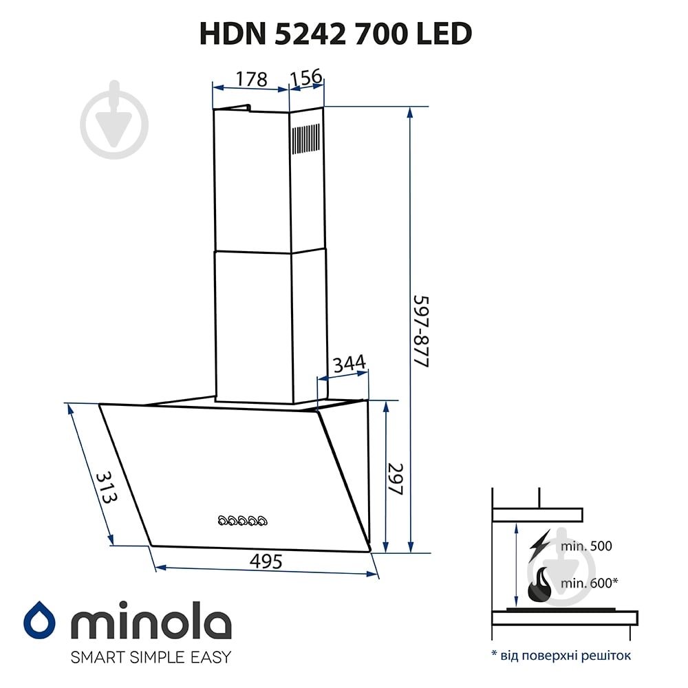 Витяжка Minola HDN 5242 WH 700 LED - фото 12