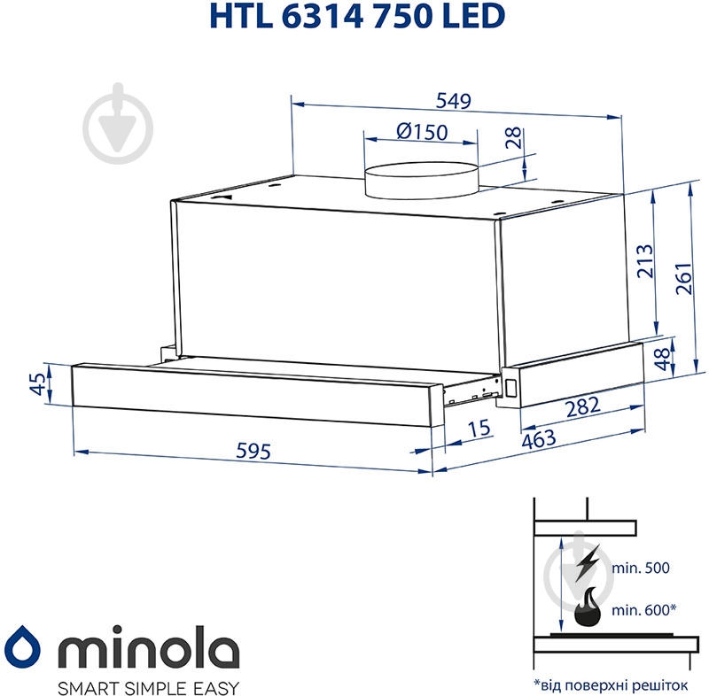 Вытяжка Minola HTL 6314 BL 750 LED телескопическая - фото 25