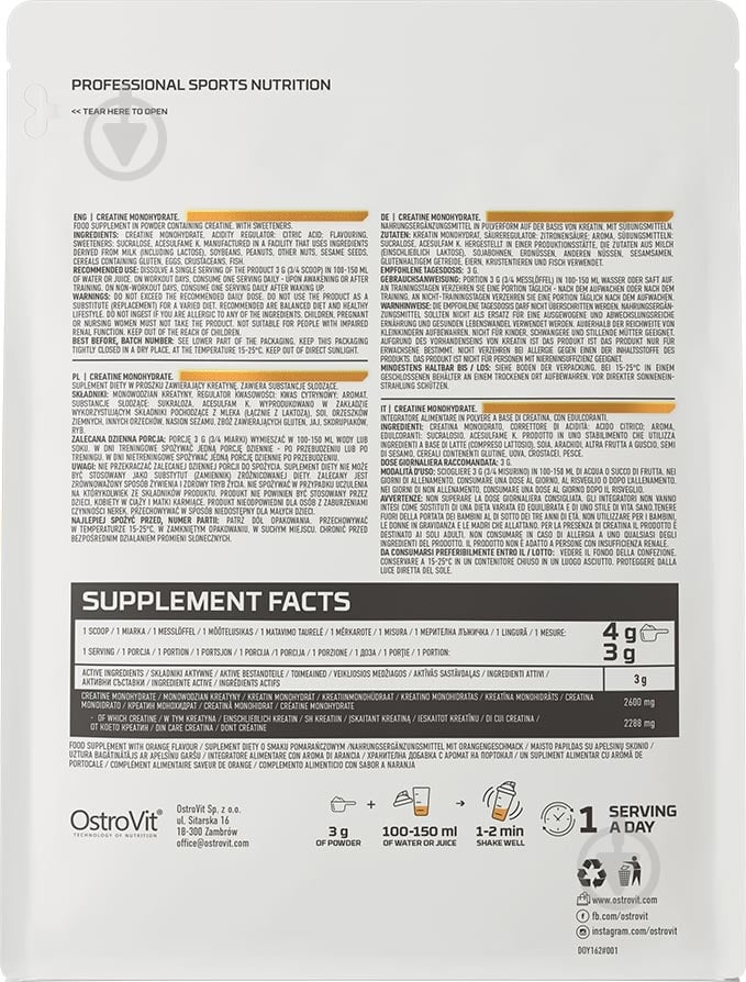 Креатин моногидрат Ostrovit апельсин 500 г - фото 2