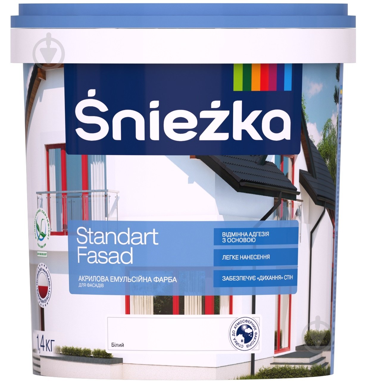 Фарба акрилова водоемульсійна Sniezka Standart Fasad мат білий 1 л 1,4 кг - фото 1