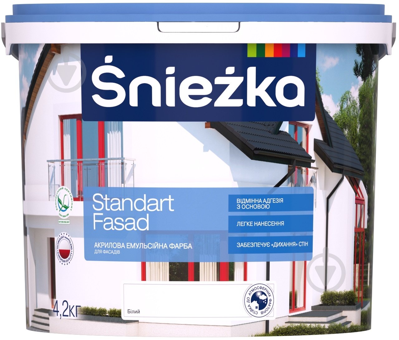 Фарба акрилова водоемульсійна Sniezka Standart Fasad мат білий 3 л 4,2 кг - фото 1