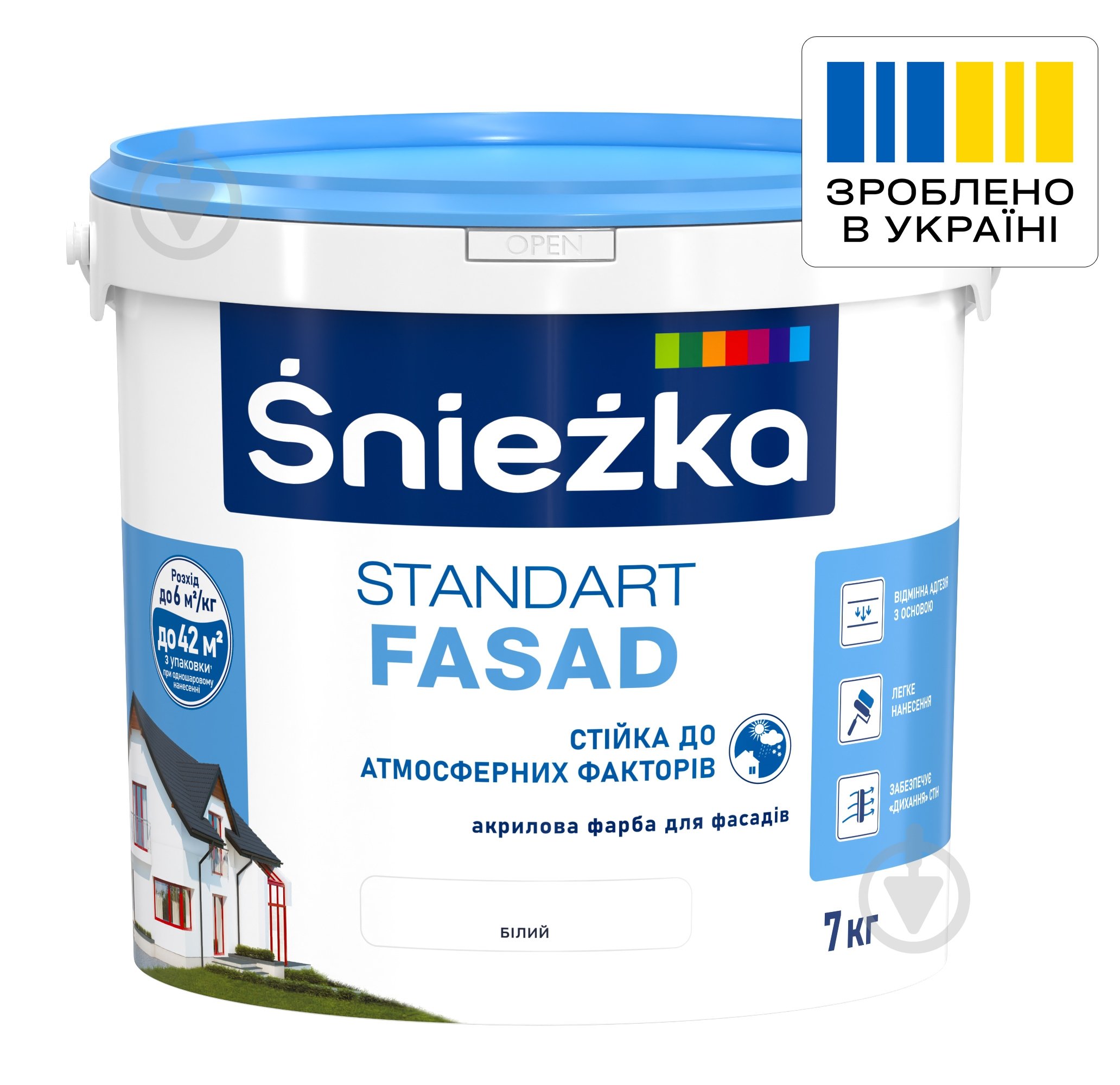 Фарба акрилова водоемульсійна Sniezka Standart Fasad мат білий 5 л 7 кг - фото 2