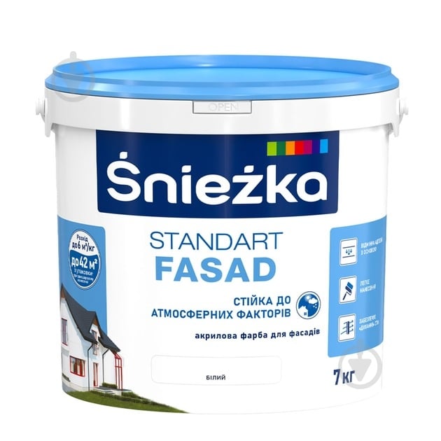 Фарба акрилова водоемульсійна Sniezka Standart Fasad мат білий 5 л 7 кг - фото 1