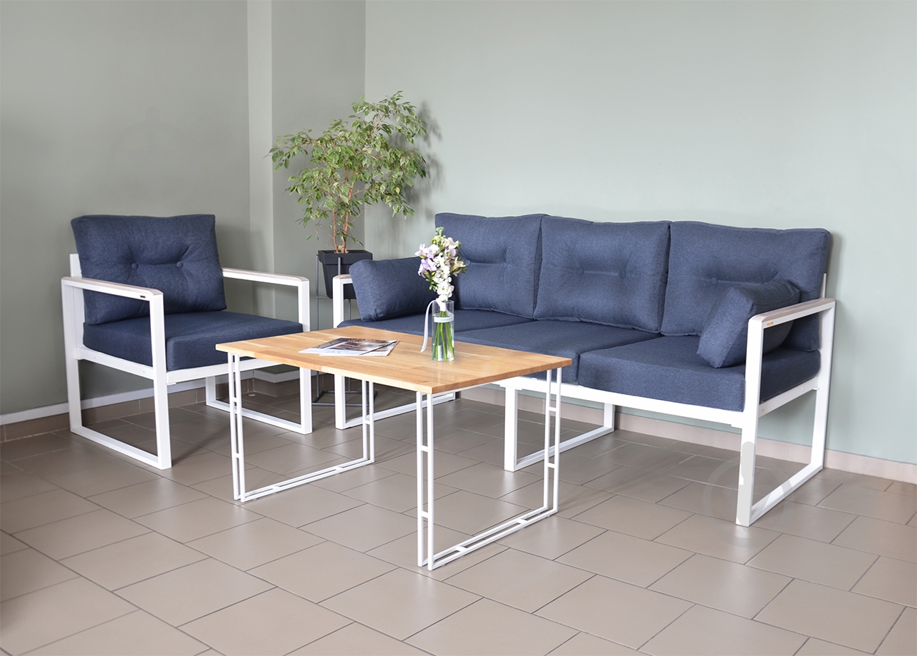 Диван Джерси синий на белом 190х75 см - фото 4