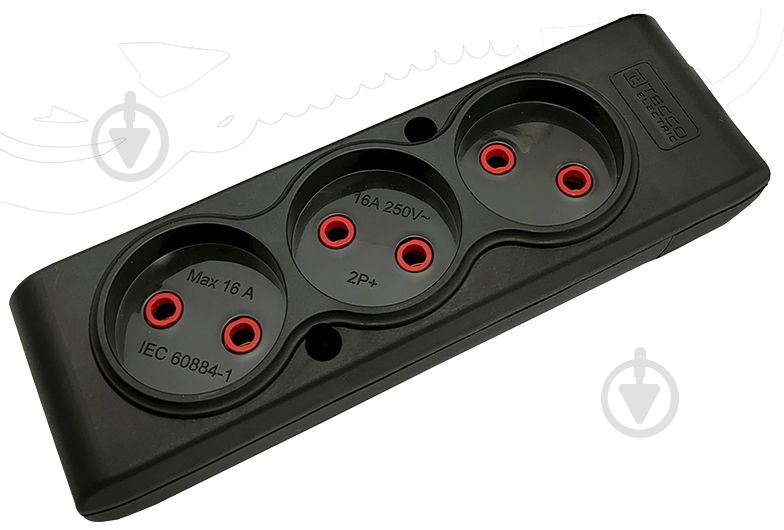 Колодка ТЕССО чорна без заземлення 3 гн. без вимикача 102 300 00S - фото 1