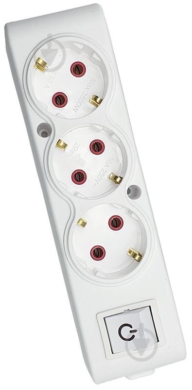 Колодка ТЕССО біла із заземленням 3 гн. з вимикачем 102 302 00 - фото 1