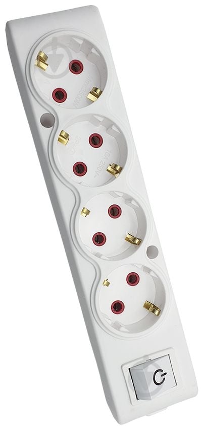 Колодка ТЕССО біла із заземленням 4 гн. з вимикачем 102 402 00 - фото 1 Колодка ТЕССО біла із заземленням 4 гн. з вимикачем 102 402 00 - фото 1