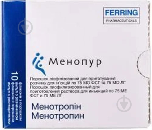 Менопур лиоф. д/приг. р-ра д/ин. Фсг/75 МЕ лг №10 во флак. с р-лем порошок 75 МЕ - фото 1