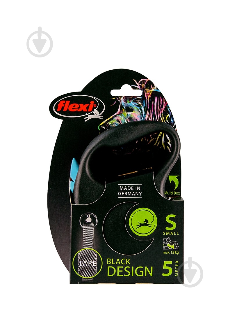 Поводок-рулетка Flexi Black Design лента S голубой - фото 2 Поводок-рулетка Flexi Black Design лента S голубой - фото 2